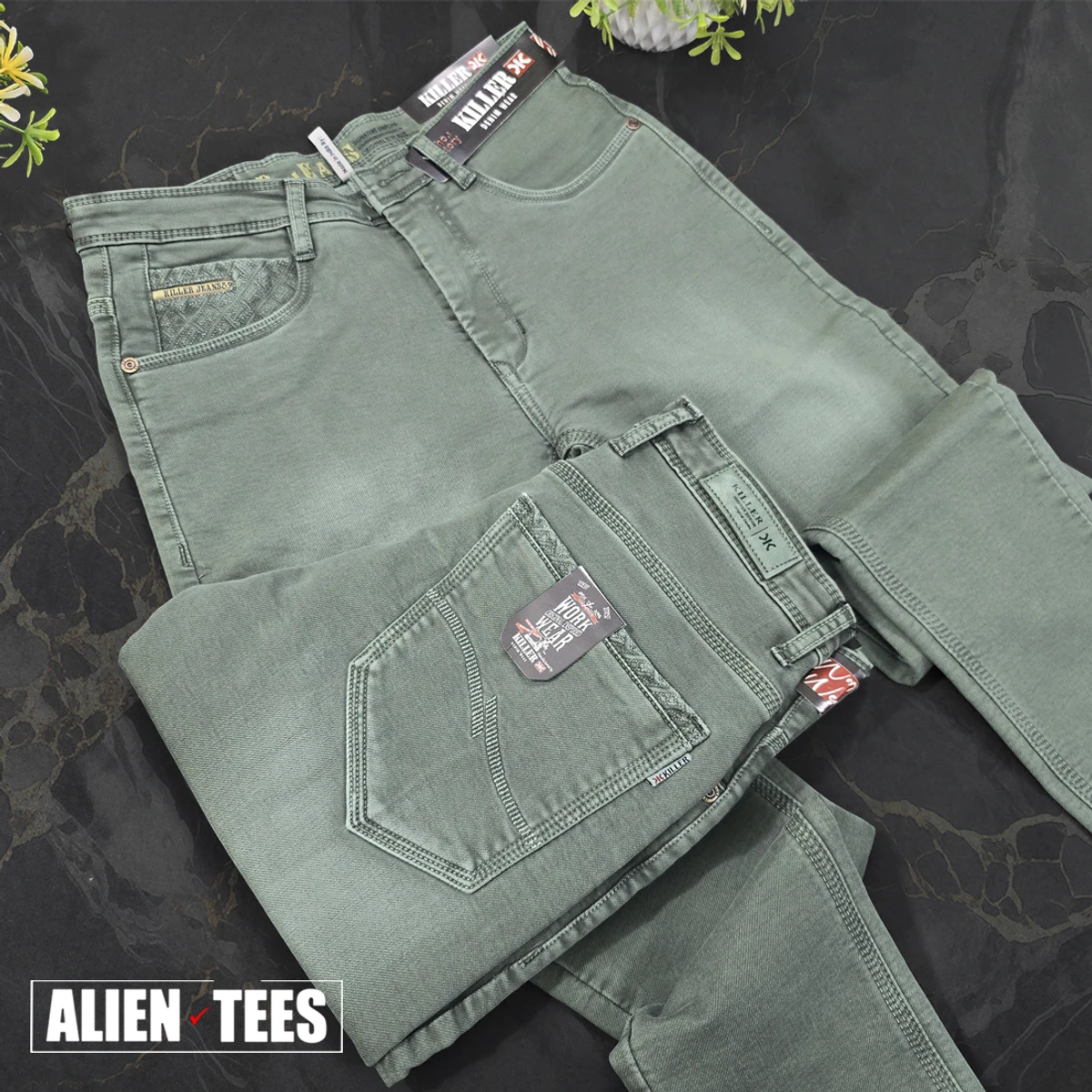 J186 Sea Green Jeans Pant - Image 4