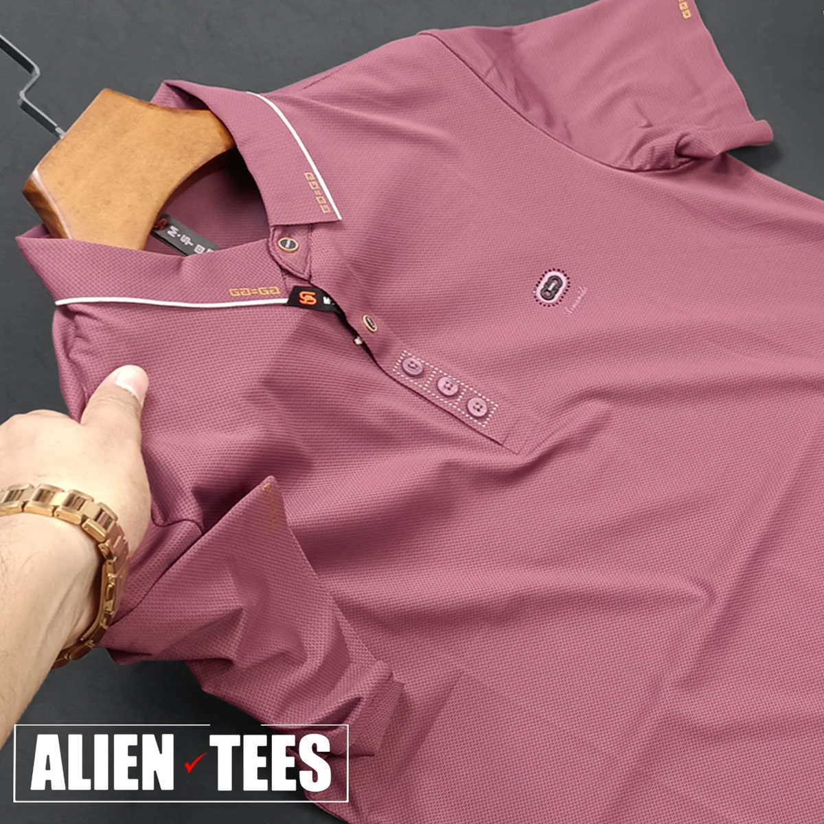 R190 Raspberry Rose 'Burberry' Polo Shirt