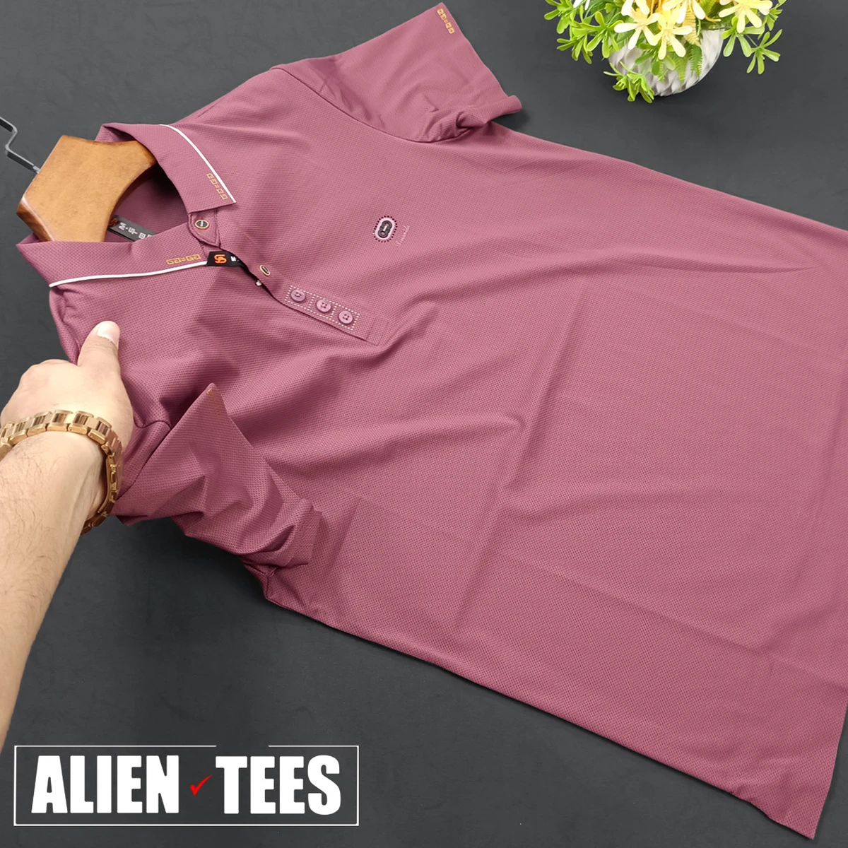 R190 Raspberry Rose 'Burberry' Polo Shirt - Image 3