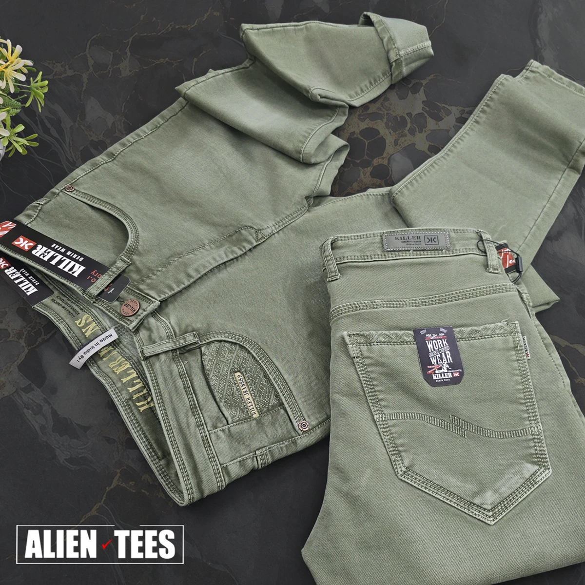 J187 Olive Green Jeans Pant