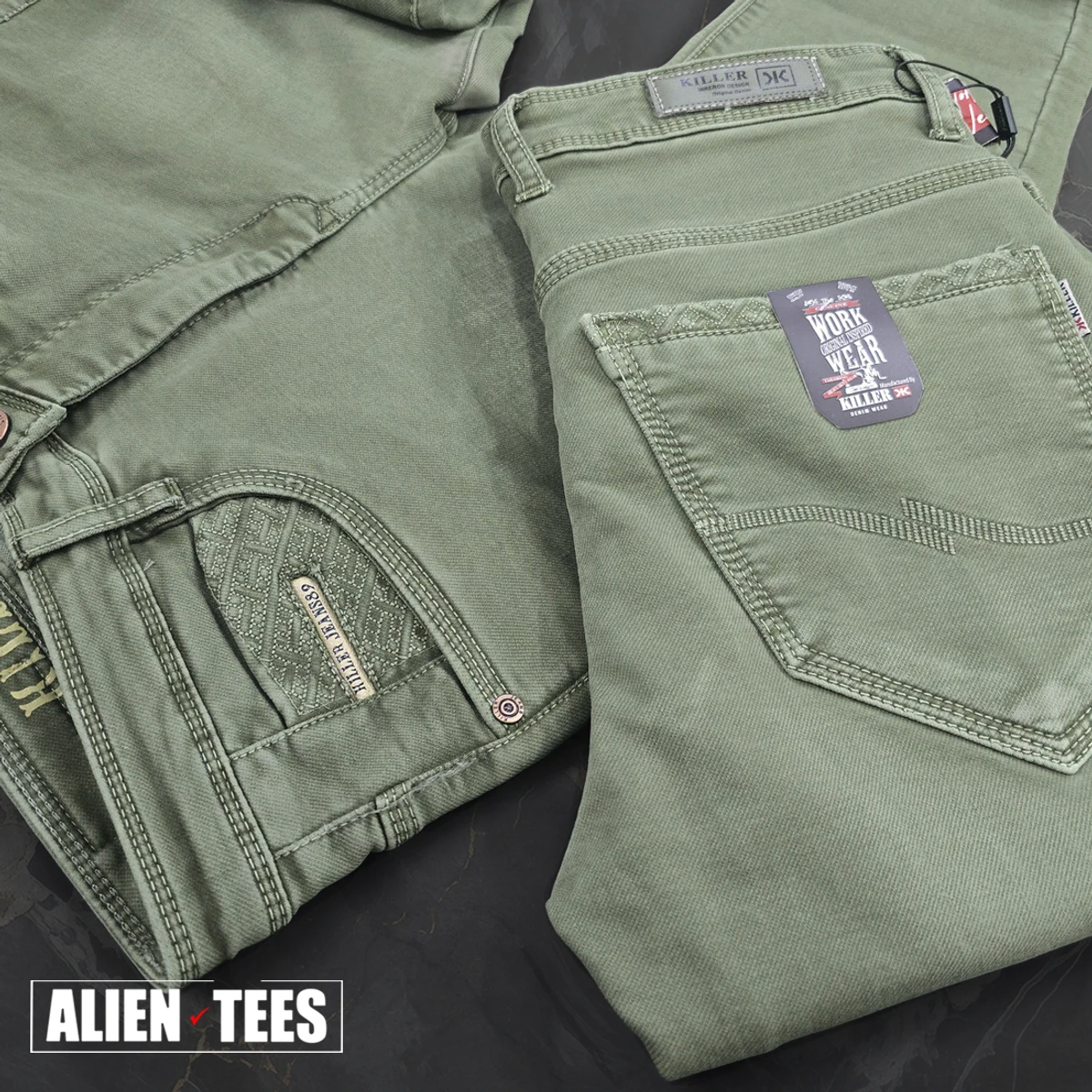 J187 Olive Green Jeans Pant - Image 3