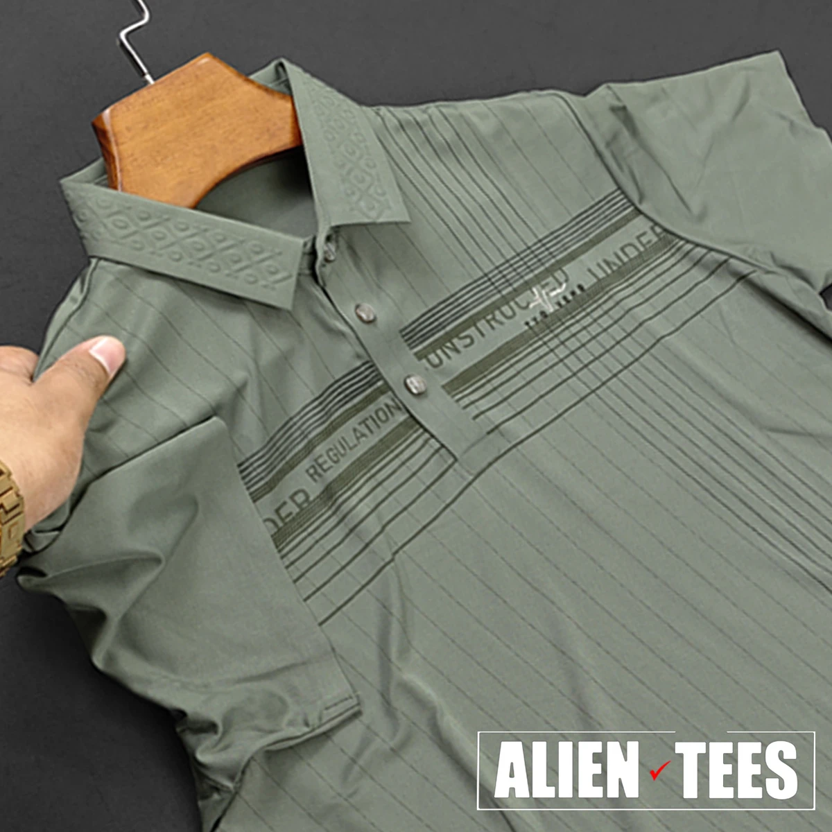 R208 Grey Green Crafted Collar Polo Shirt