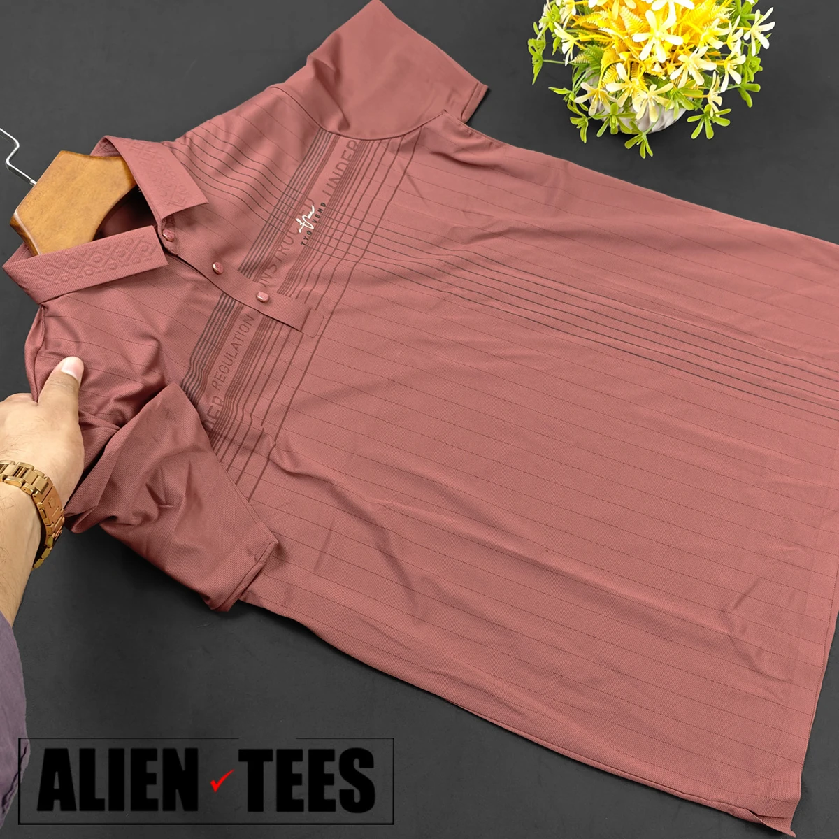 R206 Light Coral Crafted Collar Polo Shirt - Image 3